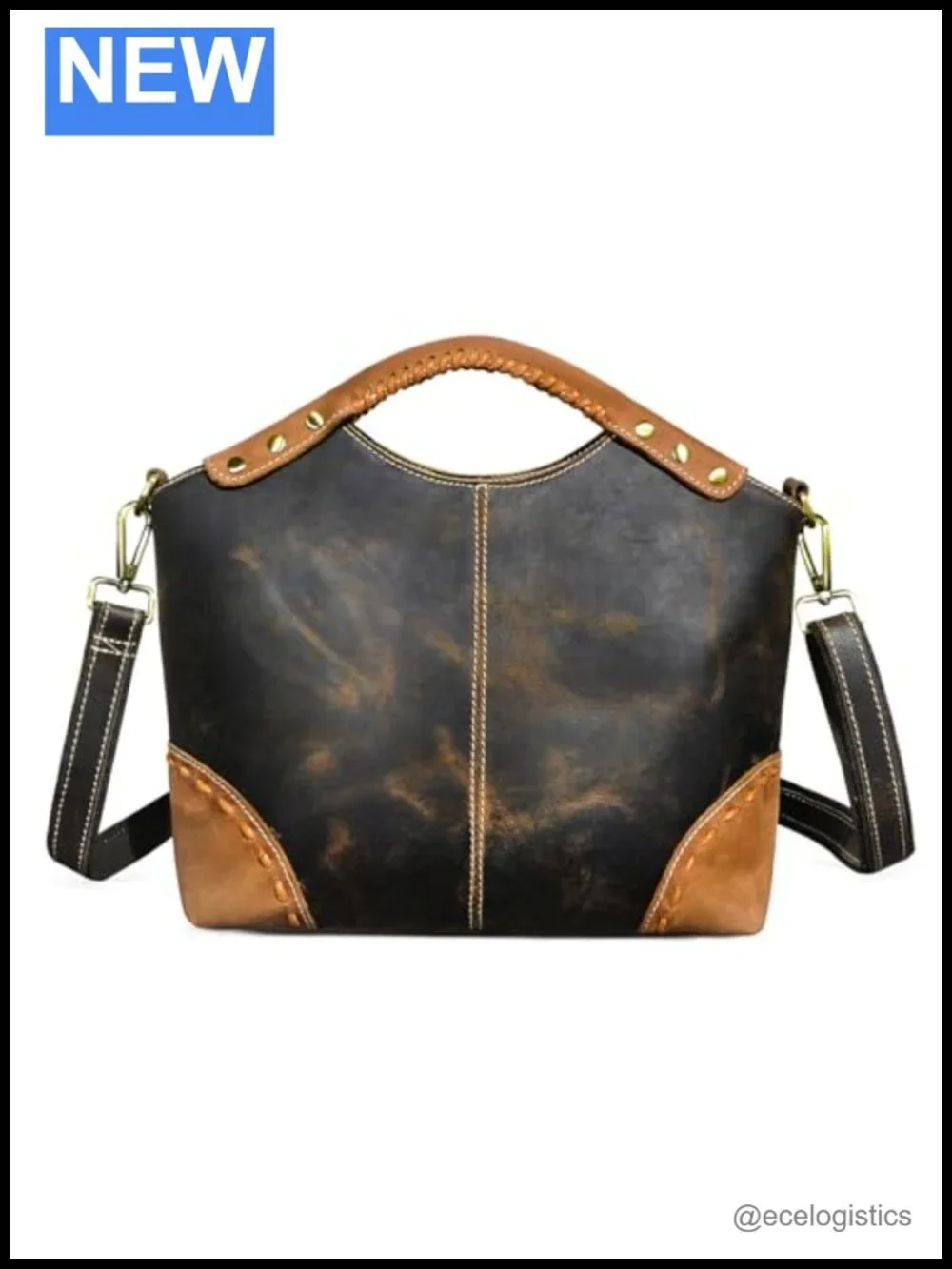 Genuine Crazy Horse Leather Satchel Handbag Crossbody Top-Handle Shoulder Bag